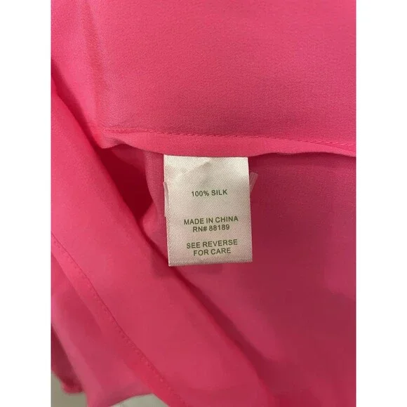 Lilly Pulitzer Size Small Elsa Top Hot Pink 100% Silk Smocked Blouse - Picture 4 of 5